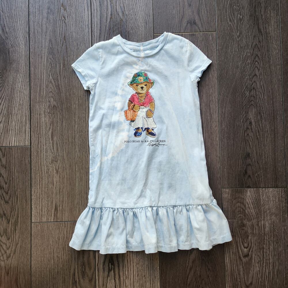 Polo Ralph Lauren Tie-Dye Iconic Polo Bear Cotton Tee Dress Girl Size 6